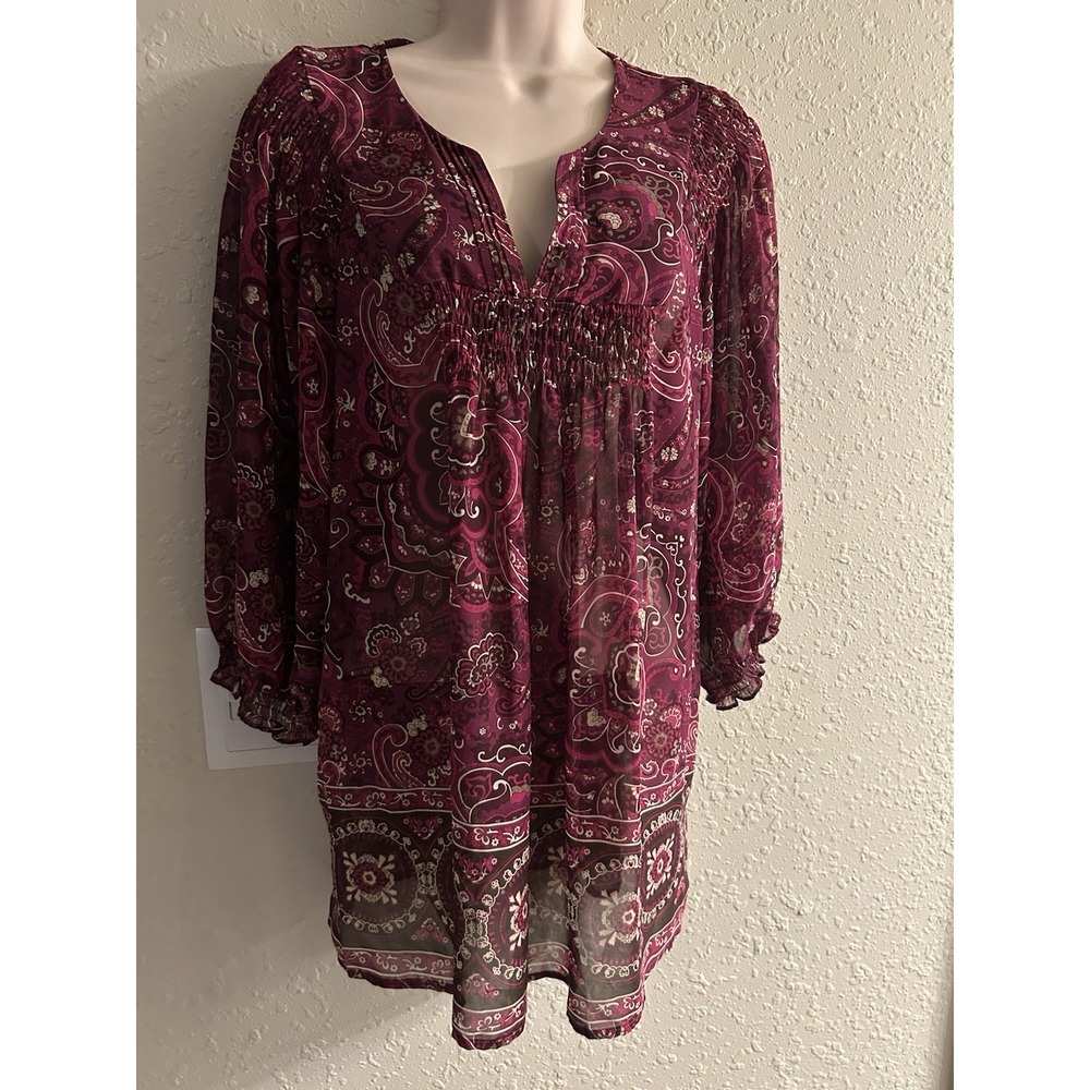 *New Large Ana Burgundy Multi Sheer Top #370*8**